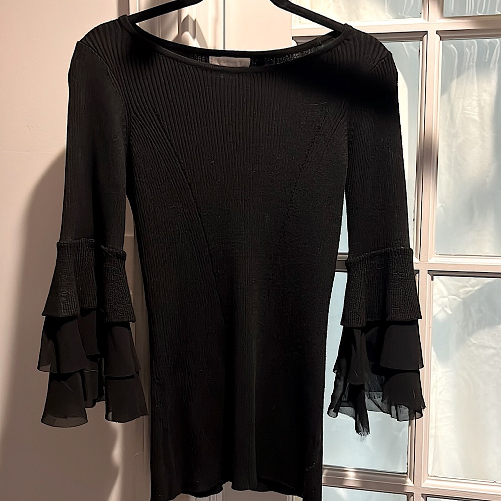 Bell Sleeve Fitted Black Shirt